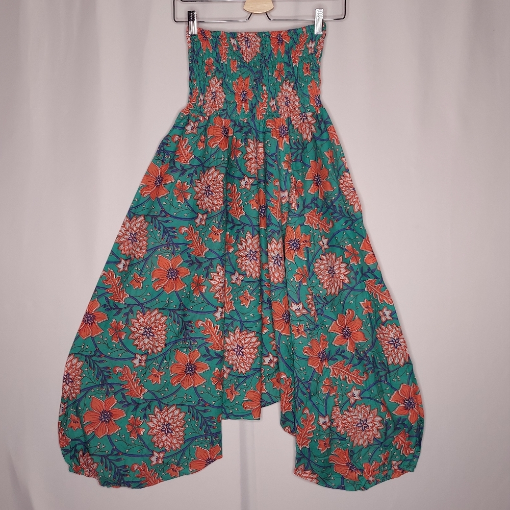 Holicow Gaucho Jumpsuit Women Small Strapless‎ Smocked Boho Beachy Hippie Cotton